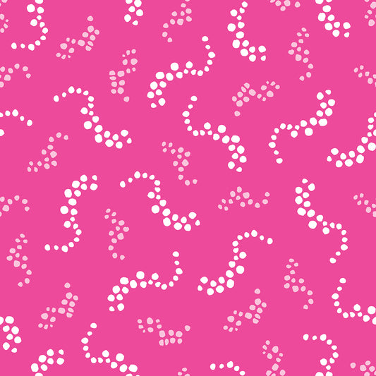 Beach Breezes Pink features a repeating pattern in pink and white colors of swirling dots reminiscent of sea spray on ocean waves.