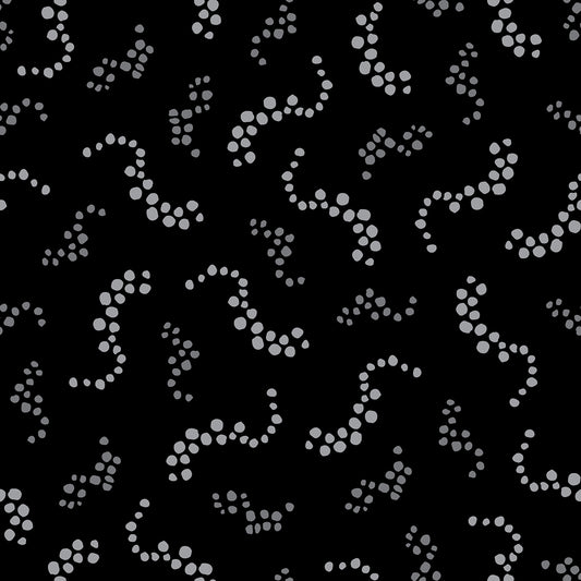 Beach Breezes Shadow features a repeating pattern in black and gray colors of swirling dots reminiscent of sea spray on ocean waves.