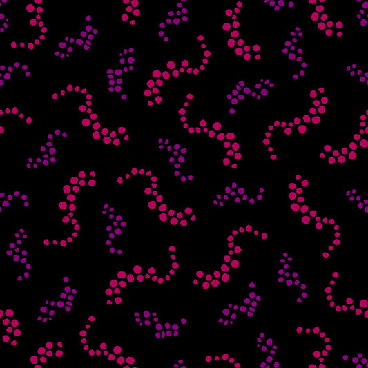 Beach Breezes Wine features a repeating pattern in black, red, purple, and wine colors of swirling dots reminiscent of sea spray on ocean waves.