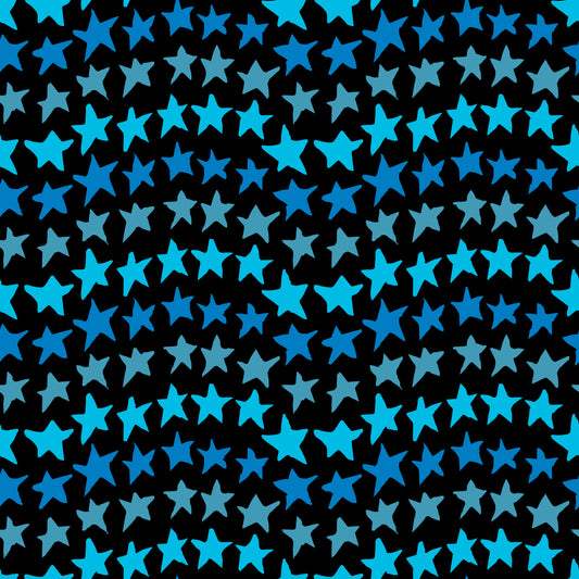 Rock on Stars Arctic features a repeating pattern in black and blue colors of undulating rows of stars.