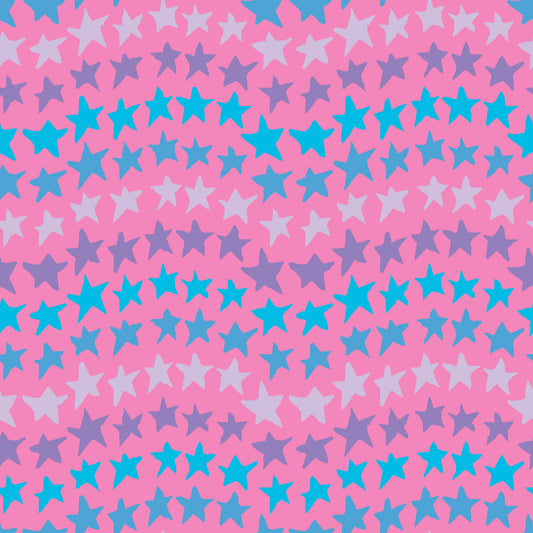 Rock on Stars Pink & Blue features a repeating pattern in pink and blue colors of undulating rows of stars. 