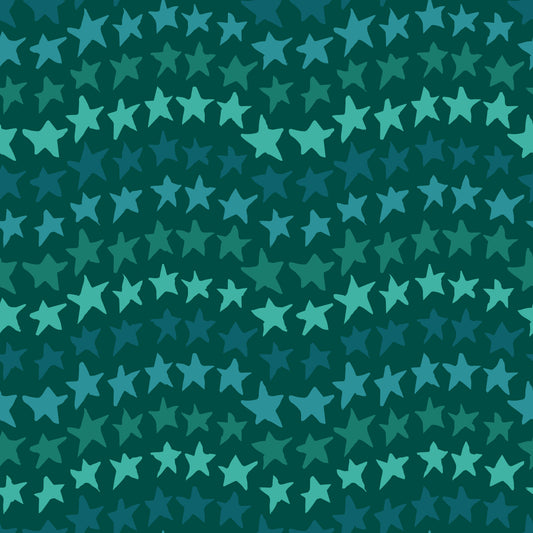 Rock on Stars Spruce features a repeating pattern in green colors of undulating rows of stars.
