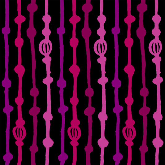 Rock on Stripes Wine features a repeating pattern in black, red, purple, and wine colors of organic, hand-drawn, vertical lines.