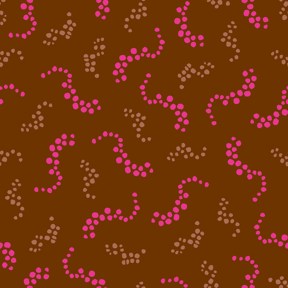 Beach Breezes Leaves features a repeating pattern in brown and pink colors of swirling dots reminiscent of sea spray on ocean waves.