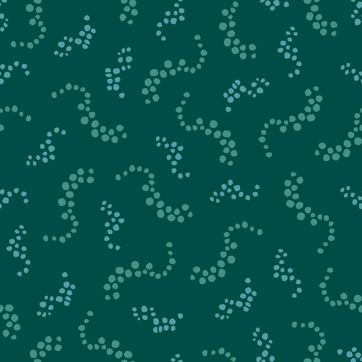 Beach Breezes Spruce features a repeating pattern in green colors of swirling dots reminiscent of sea spray on ocean waves.