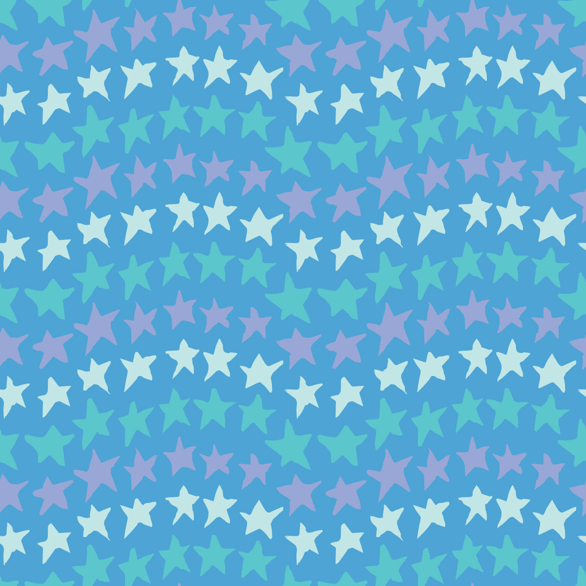 Rock on Stars Ocean features a repeating pattern in blue, green, and purple colors of undulating rows of stars. 
