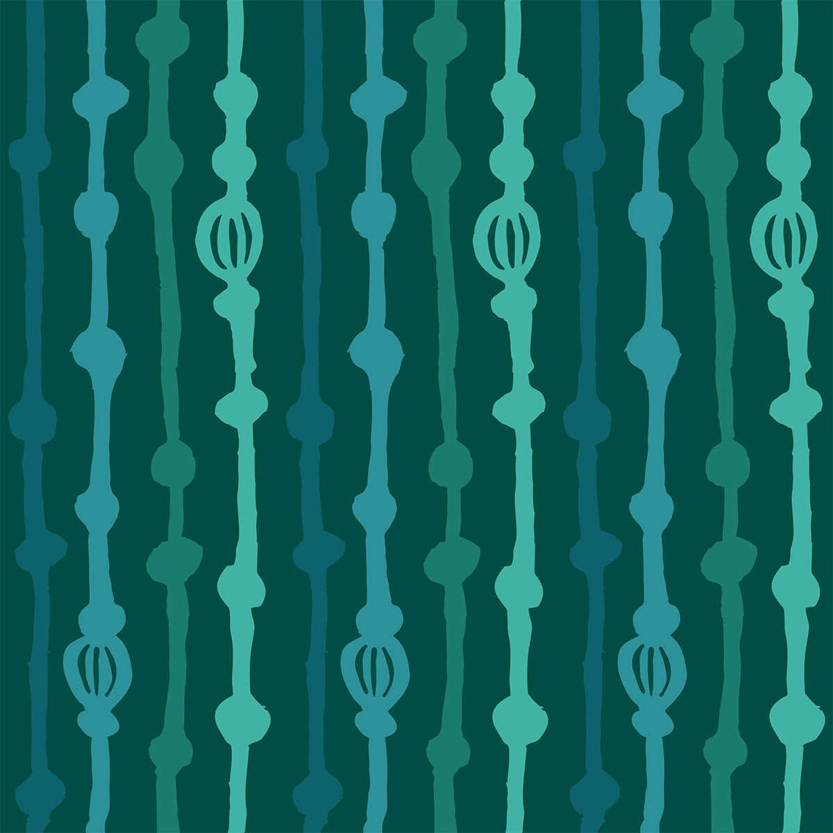 Rock on Stripes Spruce features a repeating pattern in green colors of organic, hand-drawn, vertical lines.